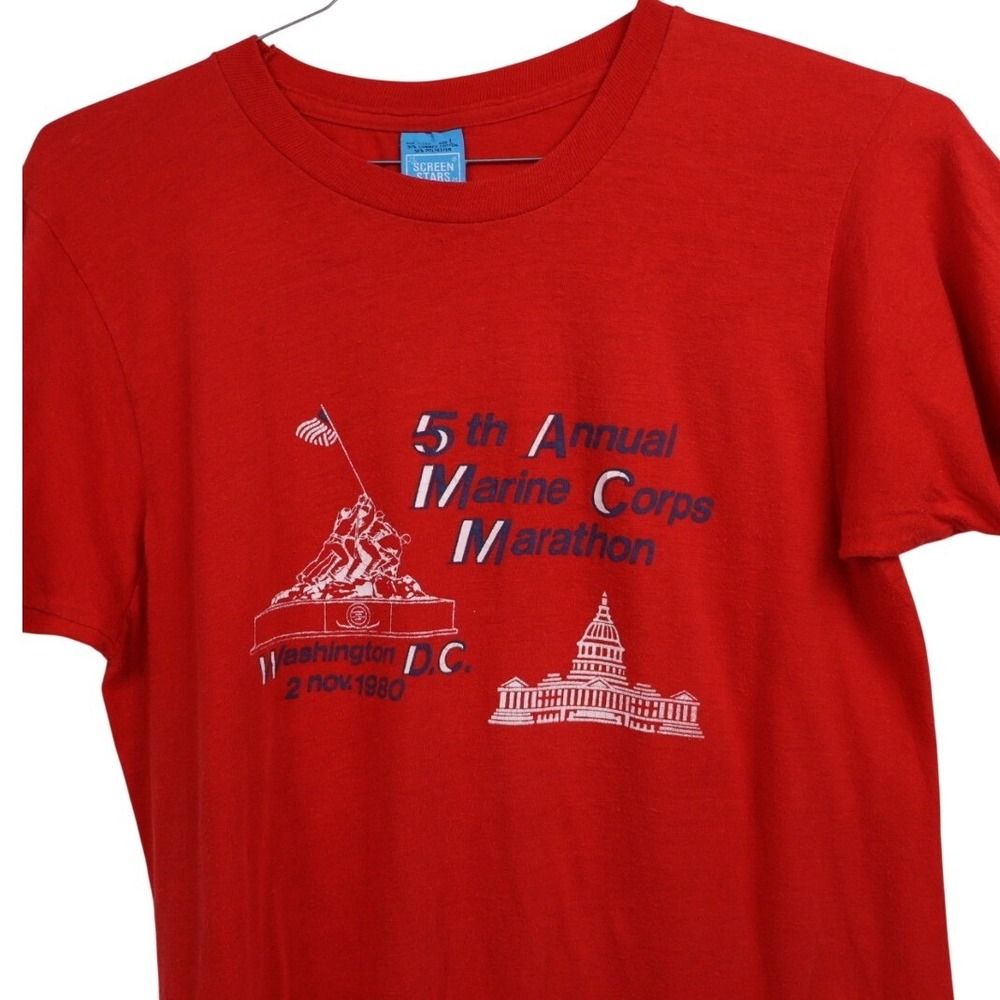 VTG 80s Marine Corps USMC Marathon Graphic Tee 5th Annual S.S. Screenstars‎ Med